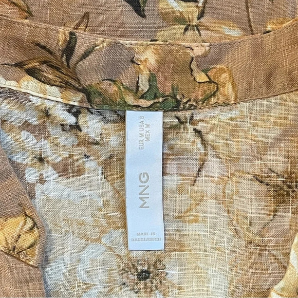 MNG Linen Blouse Women’s Sz 6 Floral Button Up Fall Nude Floral Oversized Sz 6 - Picture 8 of 11